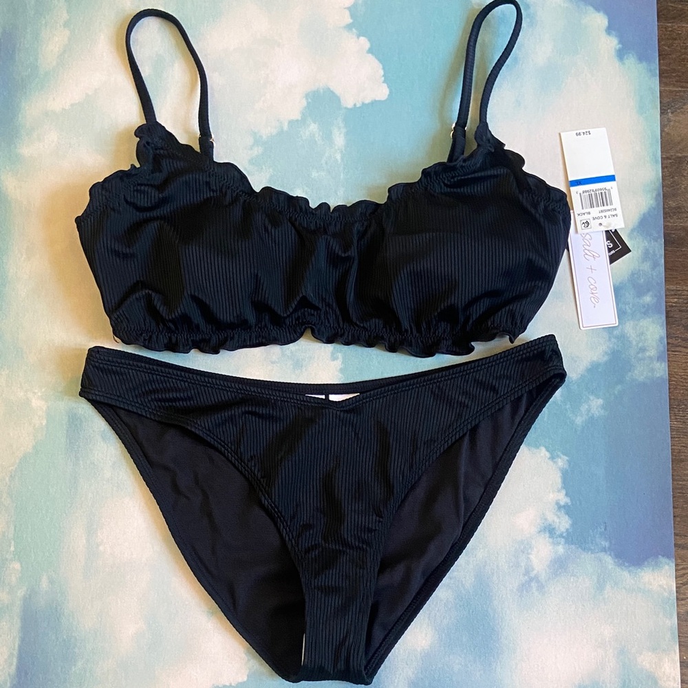 Salt + Cove Black Ribbed Bikini Set, NWT. Size XL top, size L bottoms.